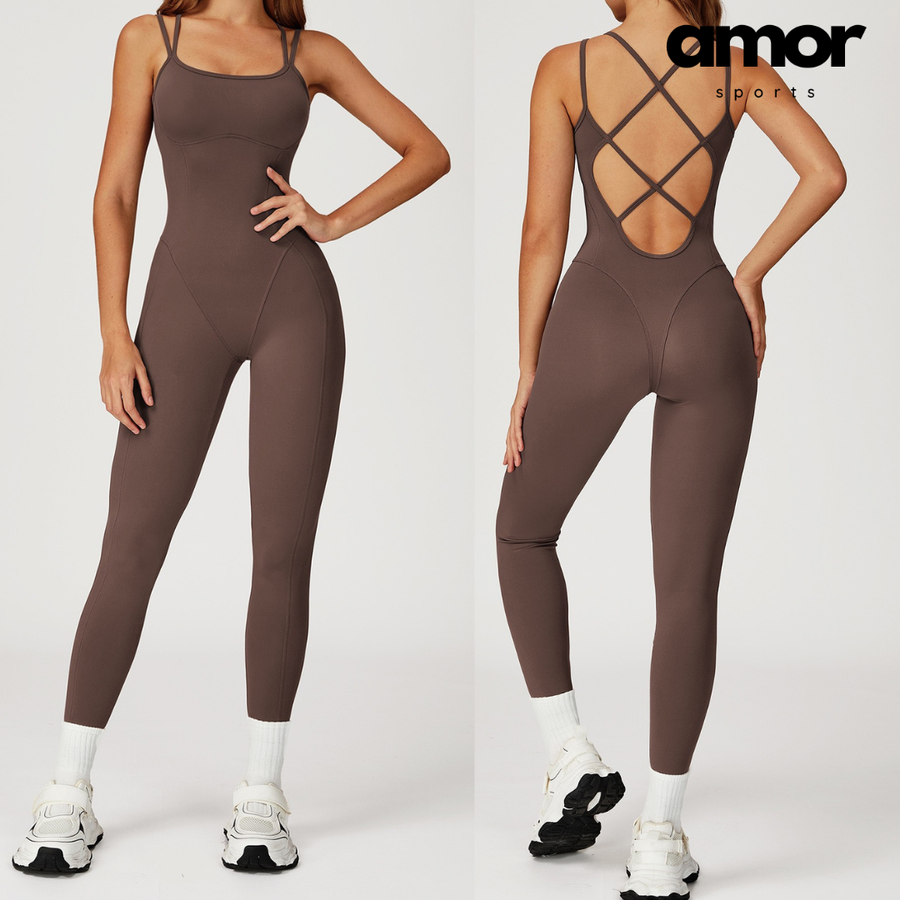 DIVA Cross-Back Sculpt Jumpsuit - Brown