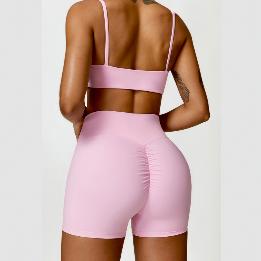 V-Top Scrunched Short Set - Ροζ 
