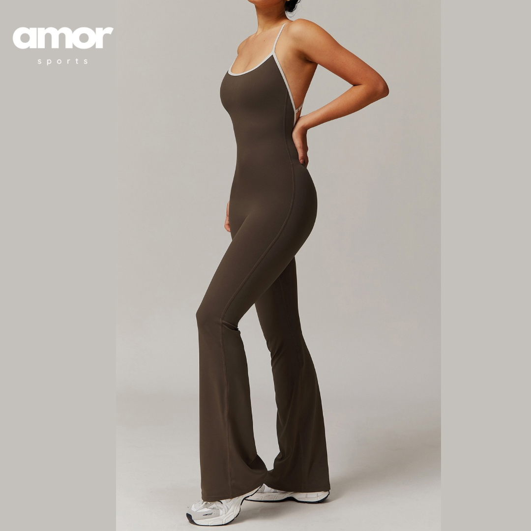 CELIN Sexy Backless Jumpsuit - Coffee