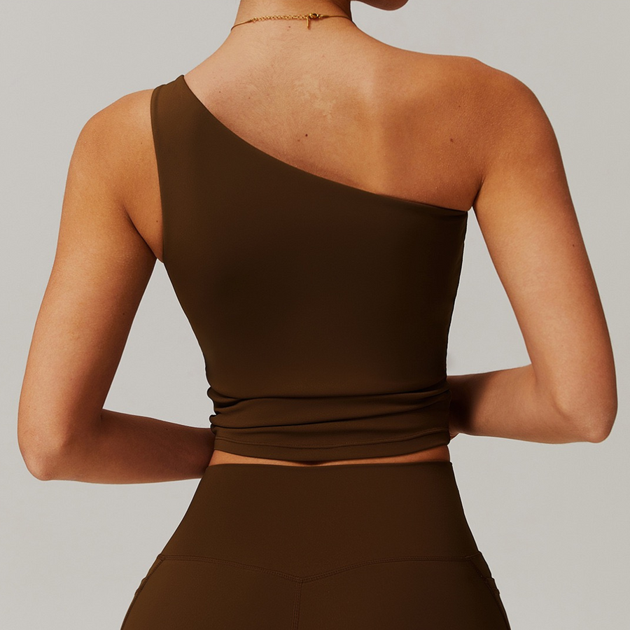 NANA Stylish Single Shoulder Crop Top - Coffee