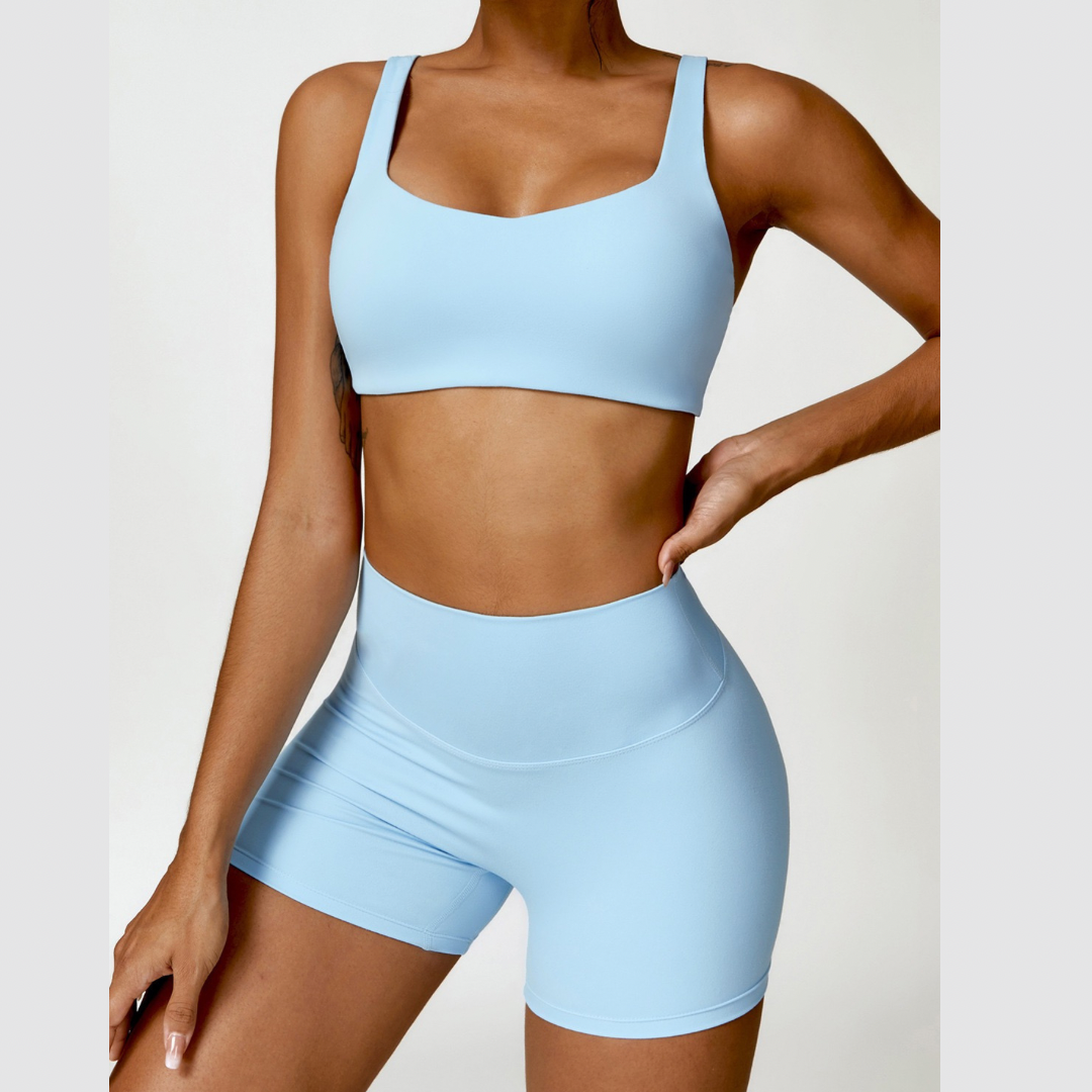 V-Top Scrunched Short Set - Blue