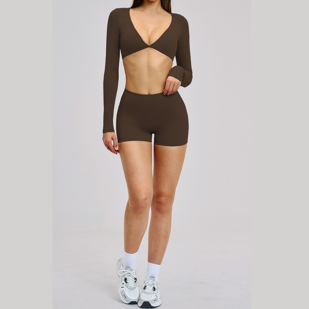 ALICE Contour Long Sleeve Short Set - Dark Coffee