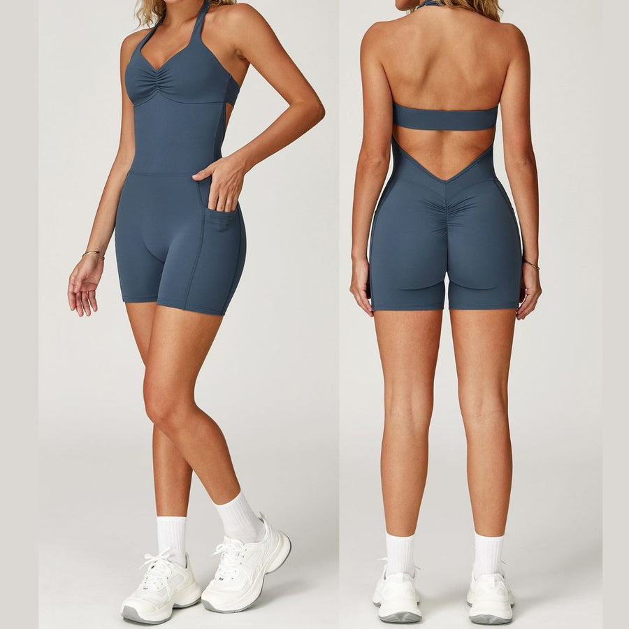 BILLI Scrunched V-Back Romper - Blue