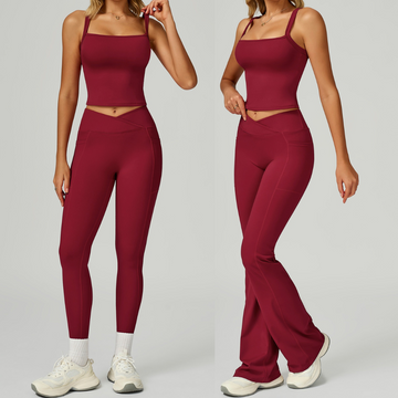 Carly Stylish Vest Top Legging Set - Burgundy