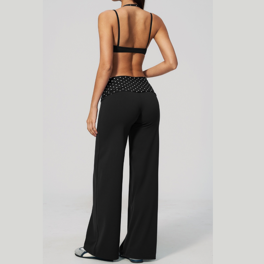 ENA Polka Dot Flared Legging Set - Black