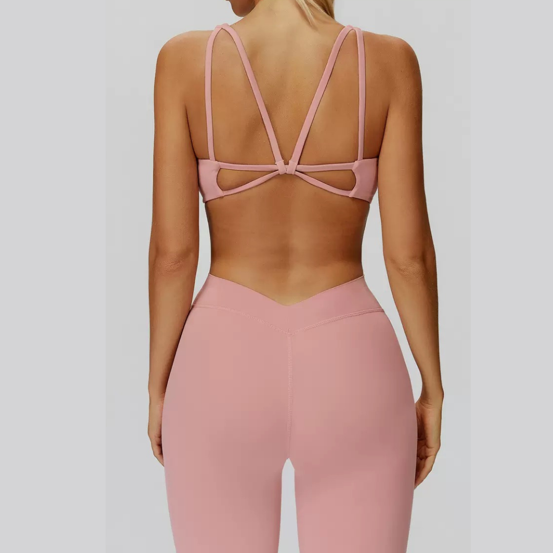 Butterfly-Back Sports Bra Legging Set - Pink