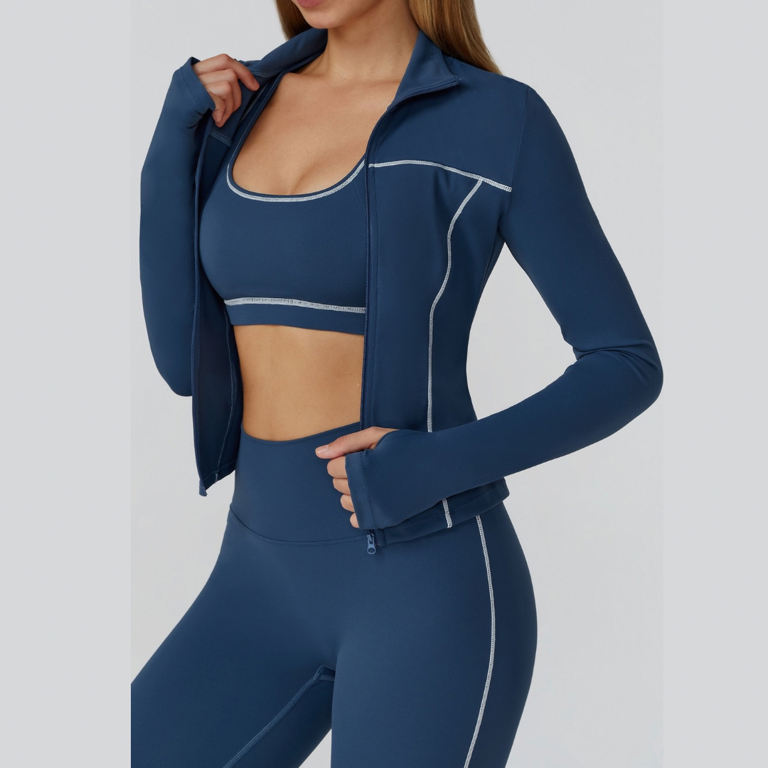 Sporty Chic 3pcs Jacket Legging Set - Blue