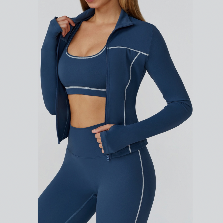 Sporty Chic 3pcs Jacket Legging Set - Blue