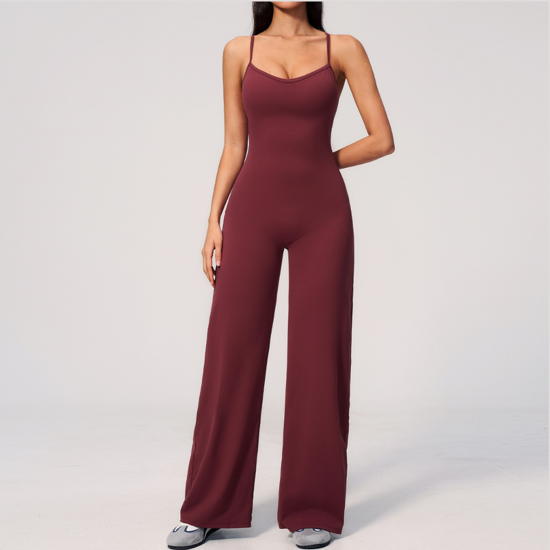 BOLIVIA Cross Back Flared Jumpsuit - Wine
