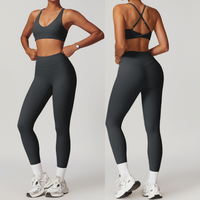 STELLA X-Back Crop Top Legging Set - Dark Grey