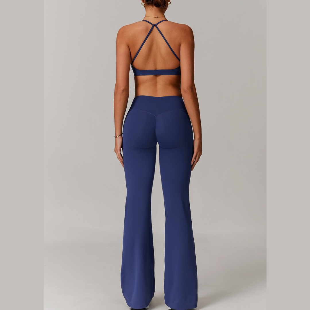ELINA Comfy Sports Bra Flared Legging Set - Blue