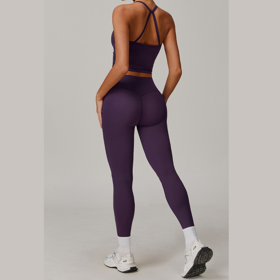 CHRISTIA Cross Back Vest Top Legging Set - Purple