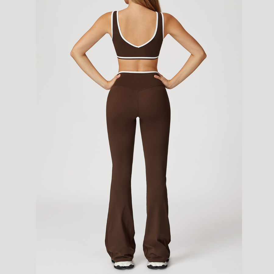 QUEENI Stylish Flared Legging Set - Coffee