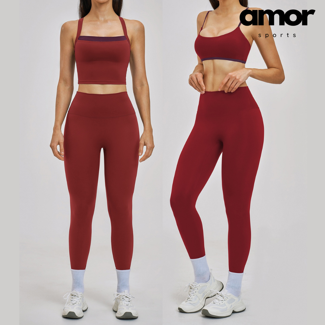 GRACE Stylish Sporty Legging Set - Merlot