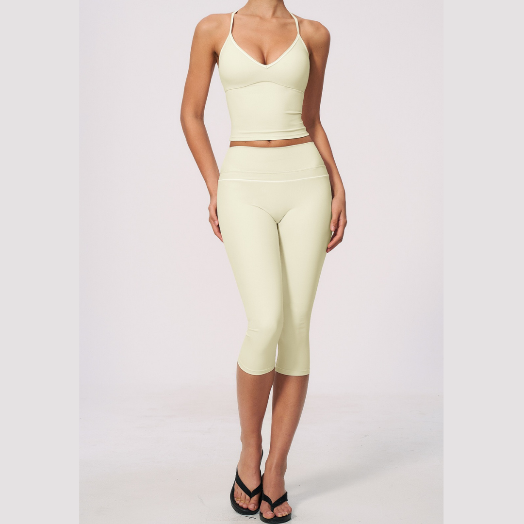 Andy Strappy Cropped Legging Set - Cream White