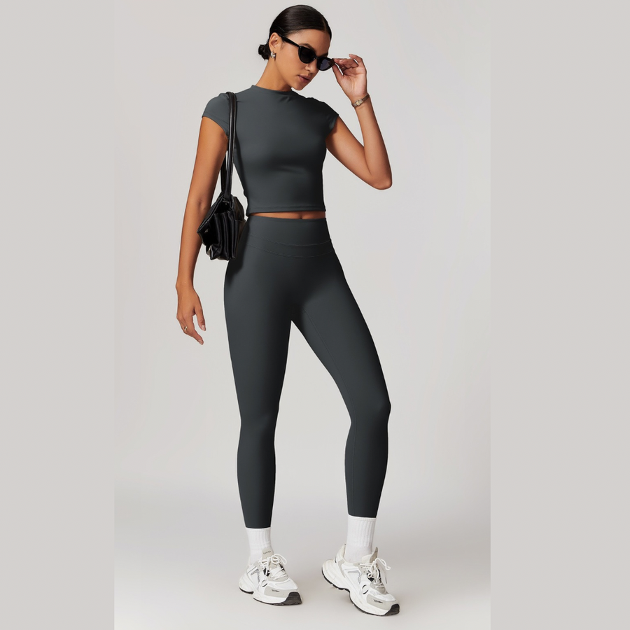 STELLA Short Sleeve Top Legging Set - Dark Grey