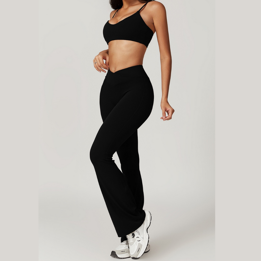 Экологичный стильный комплект расклешенных леггинсов - черный 