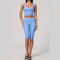 Polka Dot Elegant Cropped Legging Set - Blue