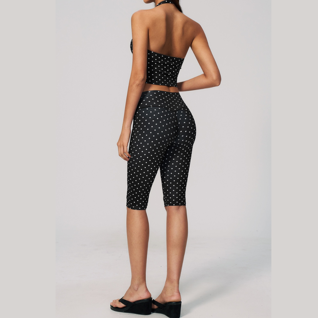 Polka Dot Elegant Cropped Legging Set - Black