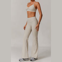 ELINA Comfy Sports Bra Flared Legging Set - Beige