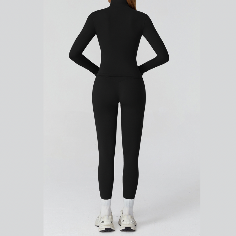 Sporty Chic 3pcs Jacket Legging Set - Black