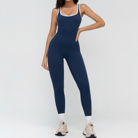 Celin Stylish Back Deep-V Jumpsuit - Navy