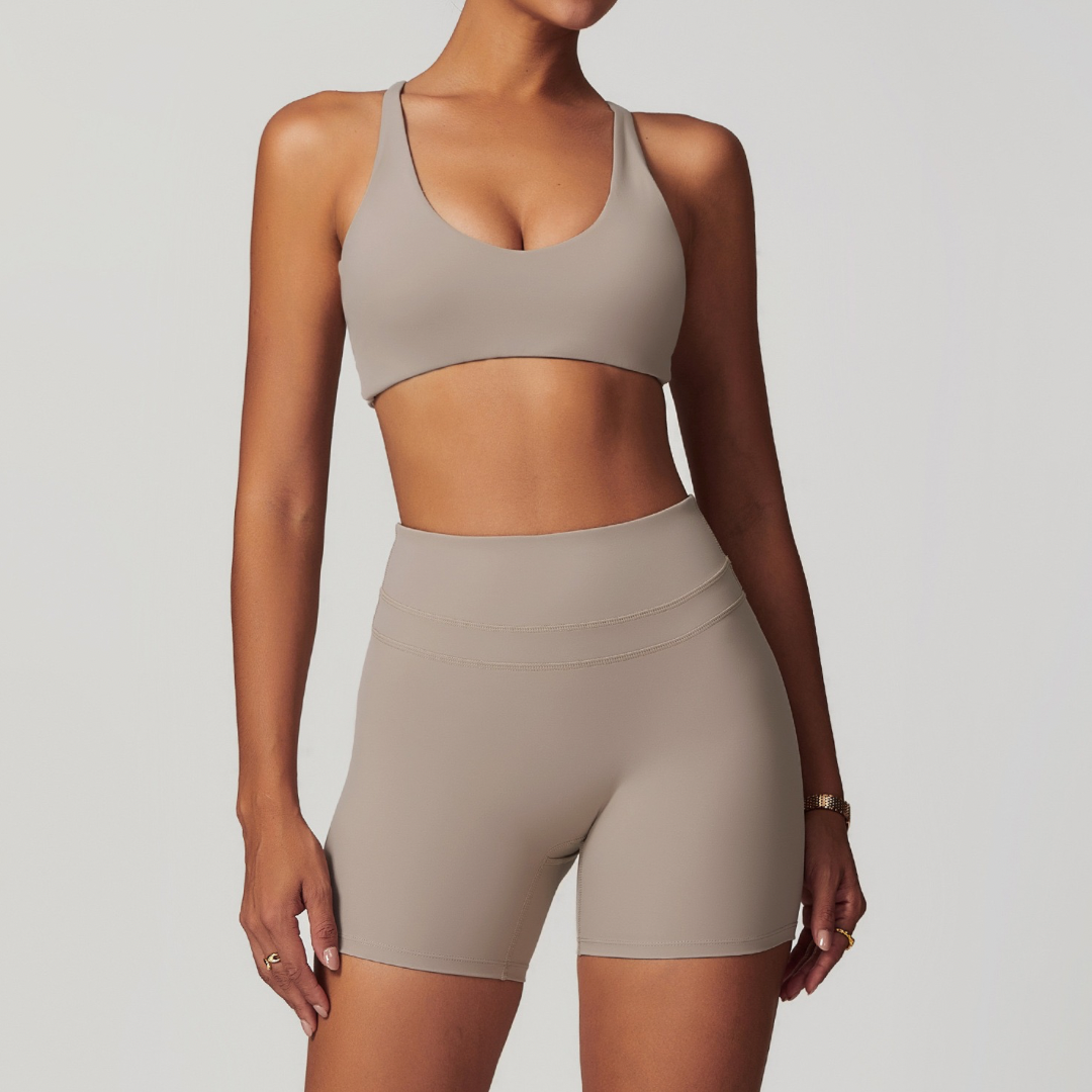 STELLA X-Back Crop Top Short Set - Ice Latte
