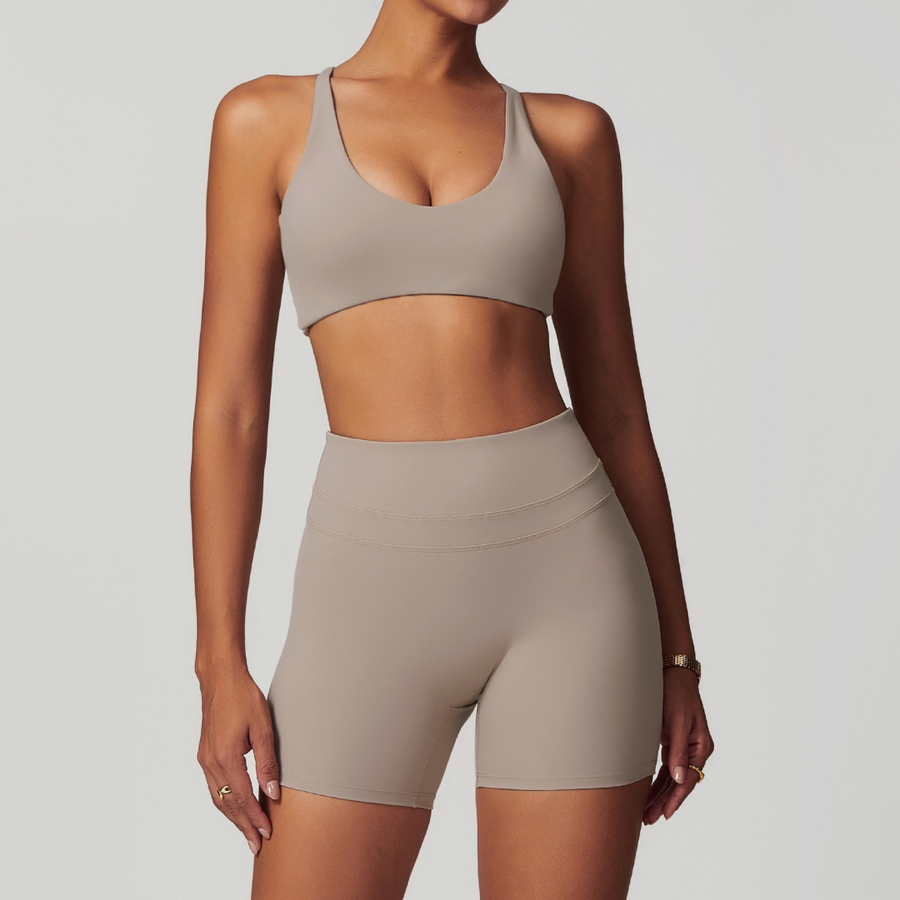 STELLA X-Back Crop Top Short Set - Ice Latte
