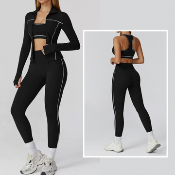 Sporty Chic 3pcs Jacket Legging Set - Black