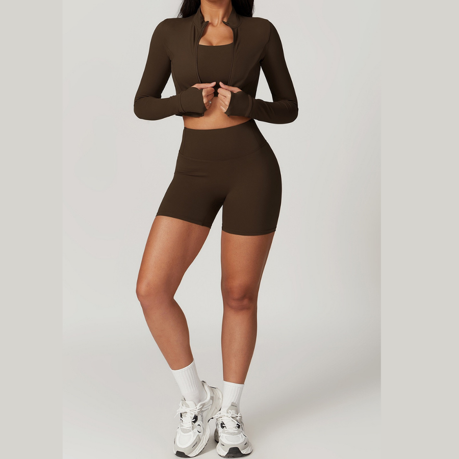 Cloudy Soft Line - 3pcs Coffee Short Set