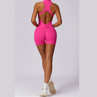 Stylish Zipper Scrunched Romper - Pink