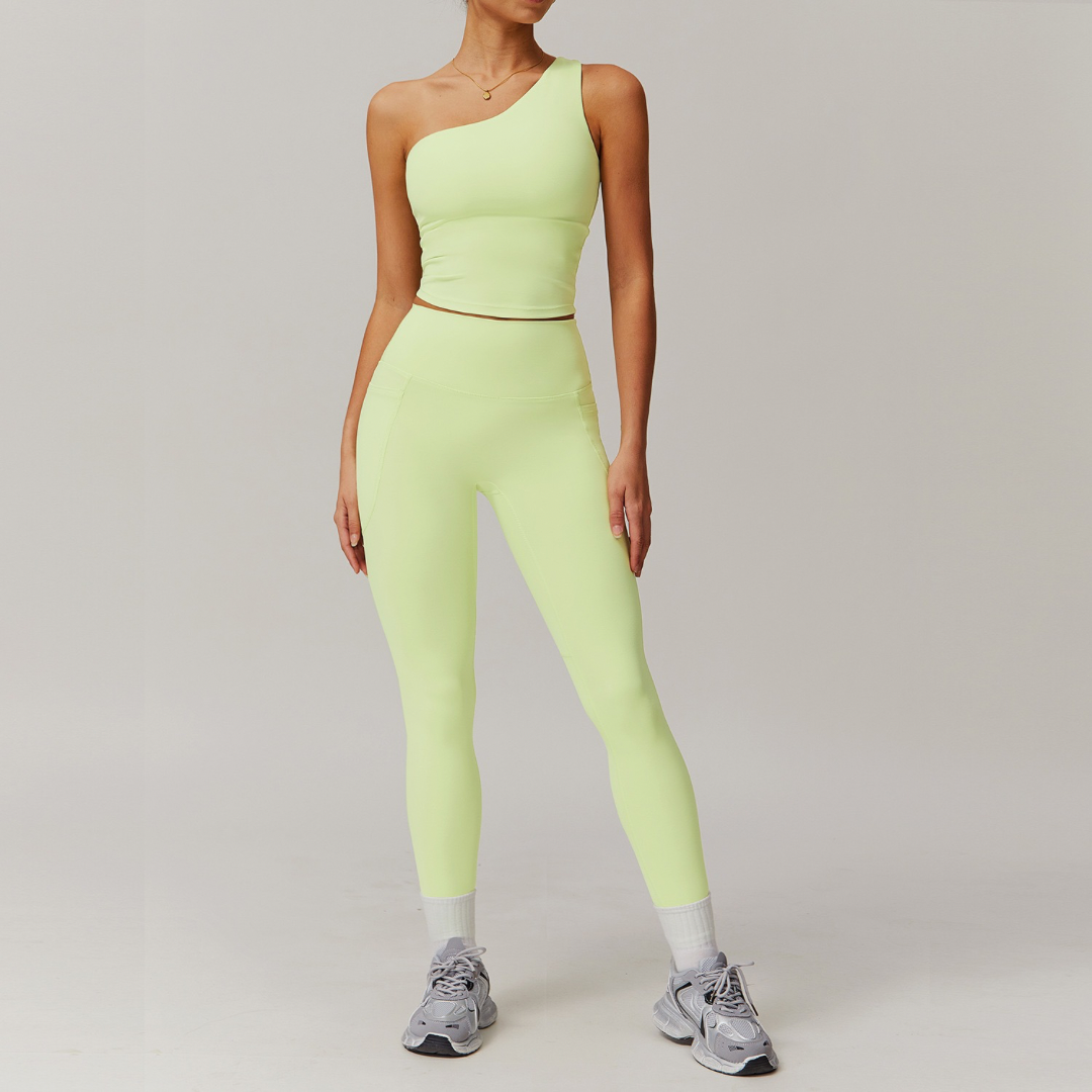 NANA Single Shoulder Top Legging Set - Green