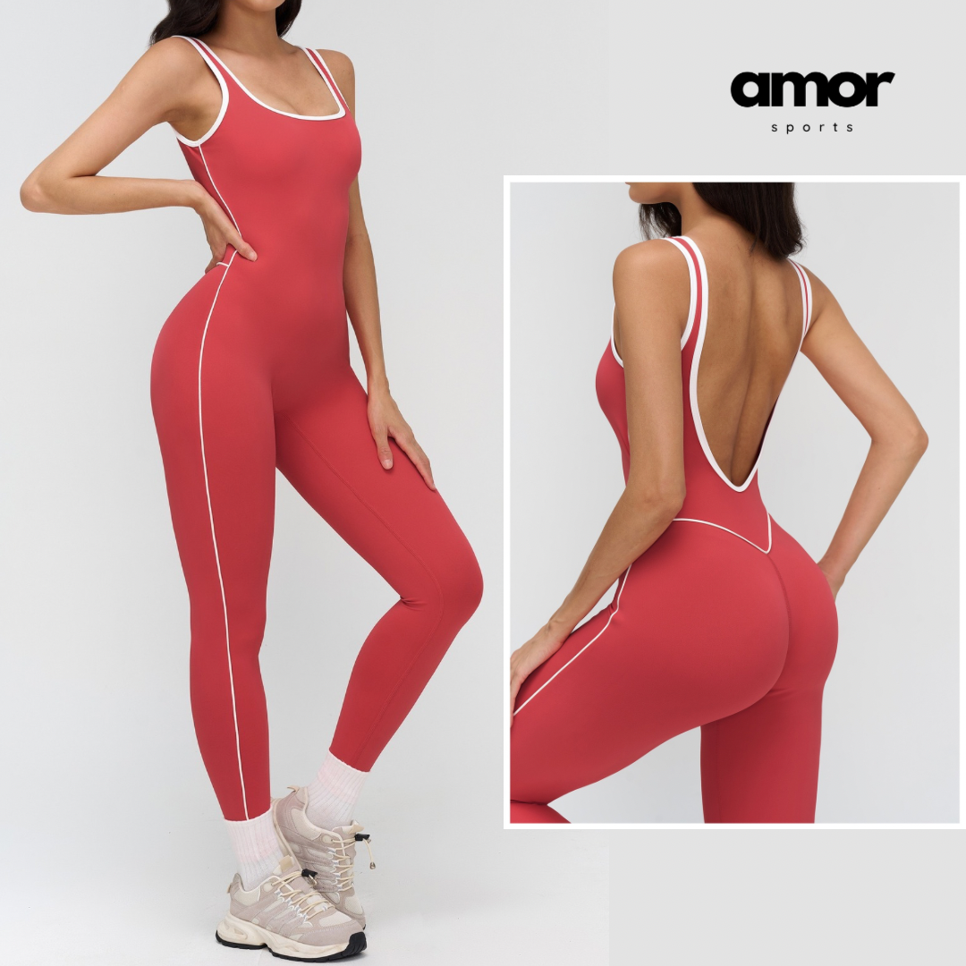 Celin Stylish Back Deep-V Jumpsuit - Hot Coral