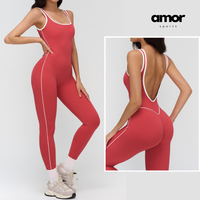 Celin Stylish Back Deep-V Jumpsuit - Hot Coral