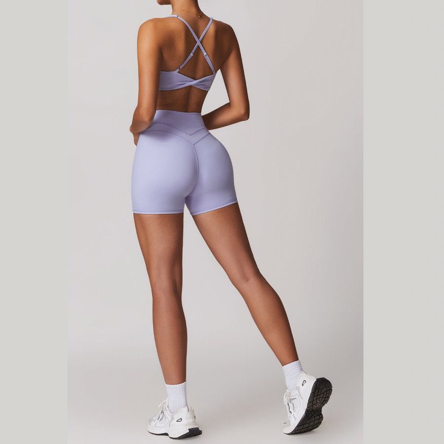 Σετ κοντό τοπ STELLA με στάμπα X-Back - Λεβάντα 