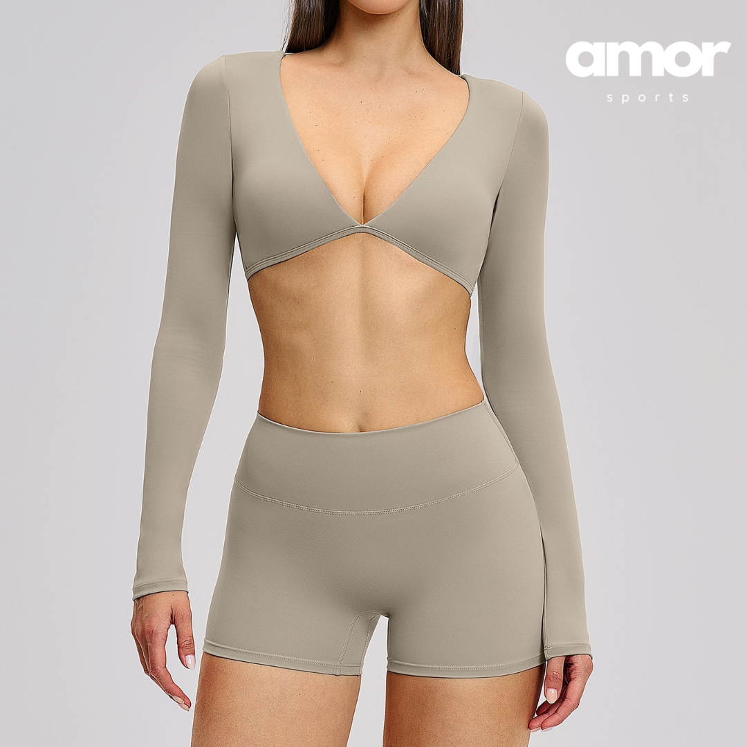 ALICE Contour Long Sleeve Short Set - Beige