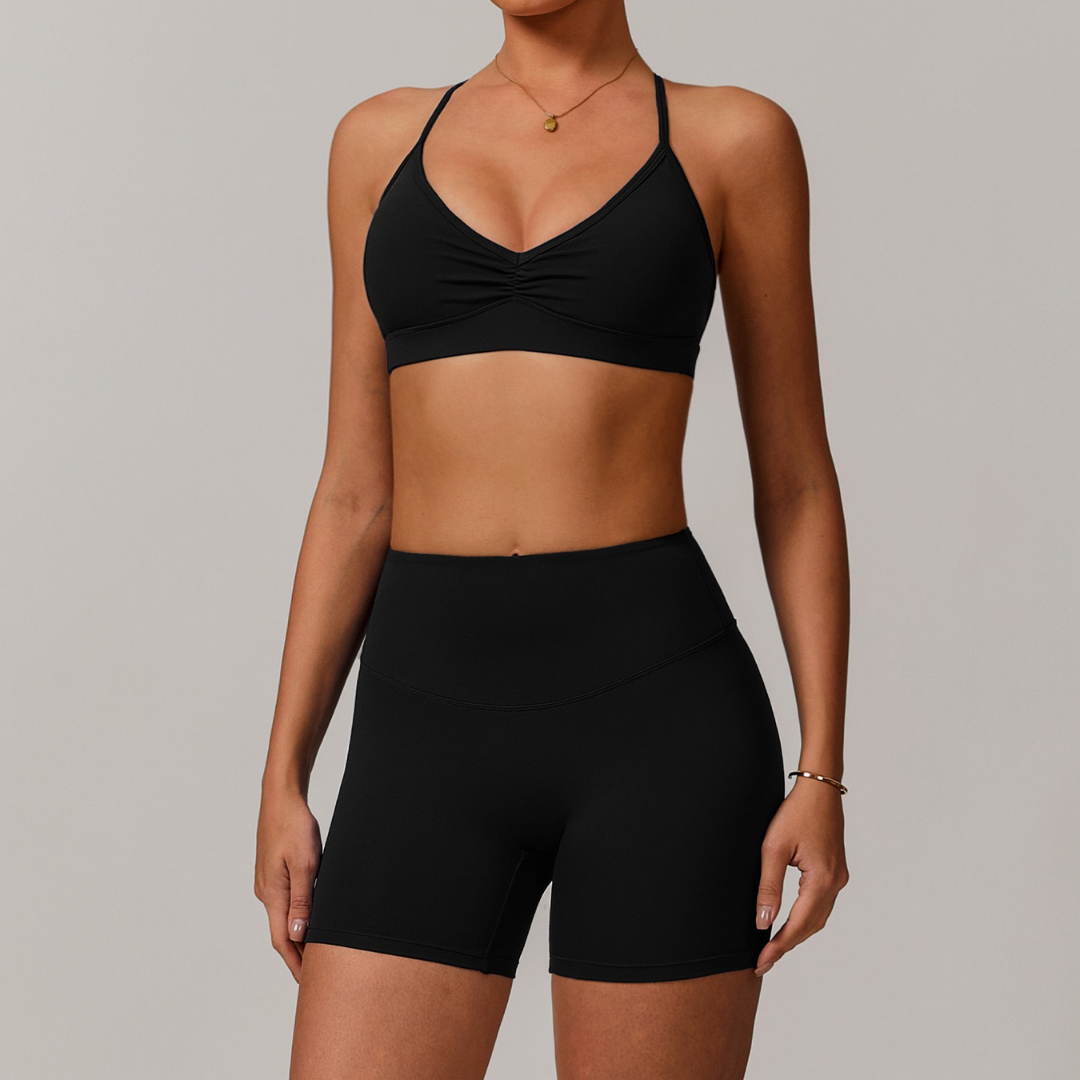 ELINA Comfy Sports Bra with Short Set - Black