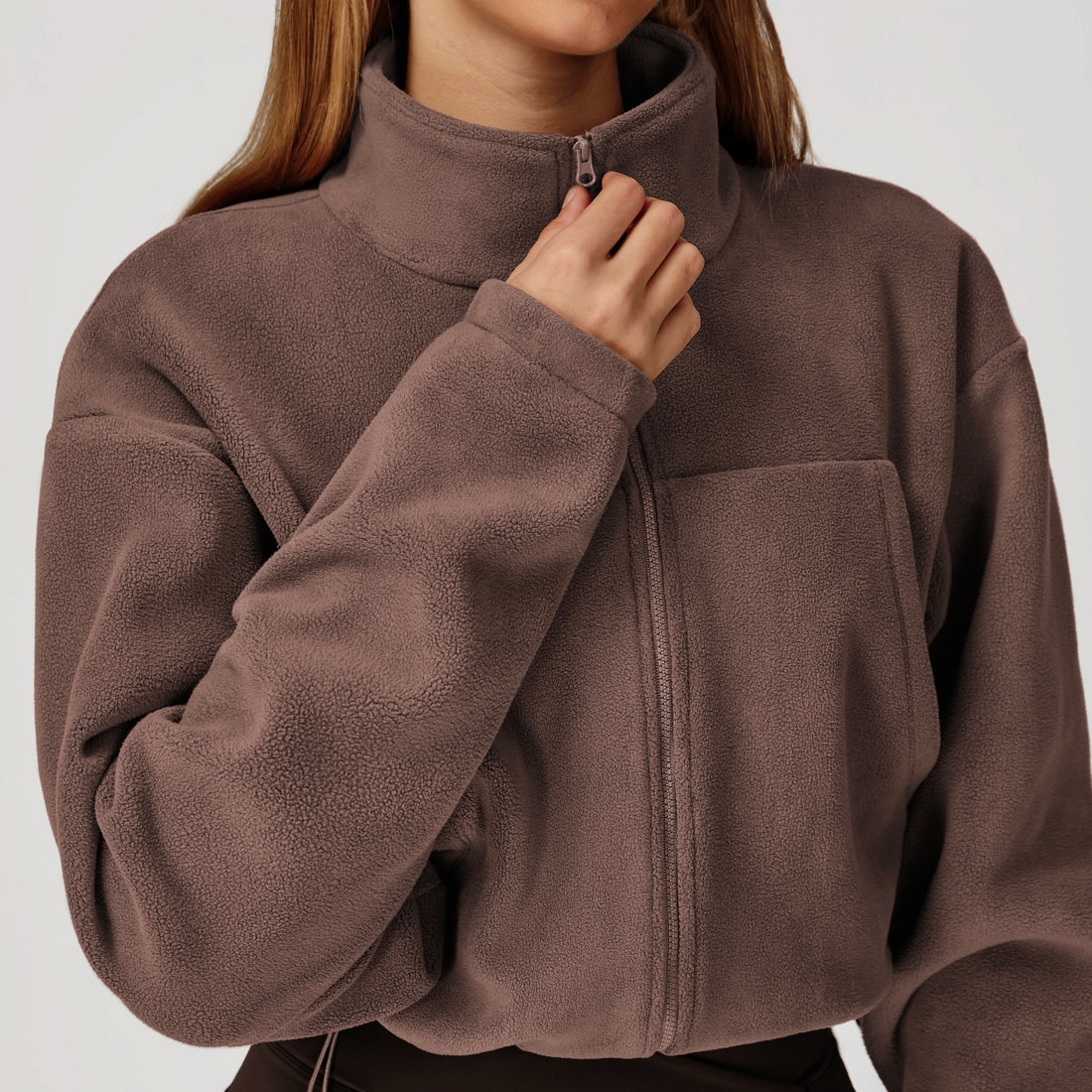 Winter Premium Coral Fleece Zip Jumper - Brown