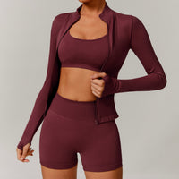 Sino Seamless 3pcs Short Set - Burgundy