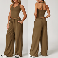 Aspasia Vest Top Flared Legging Set - Coffee