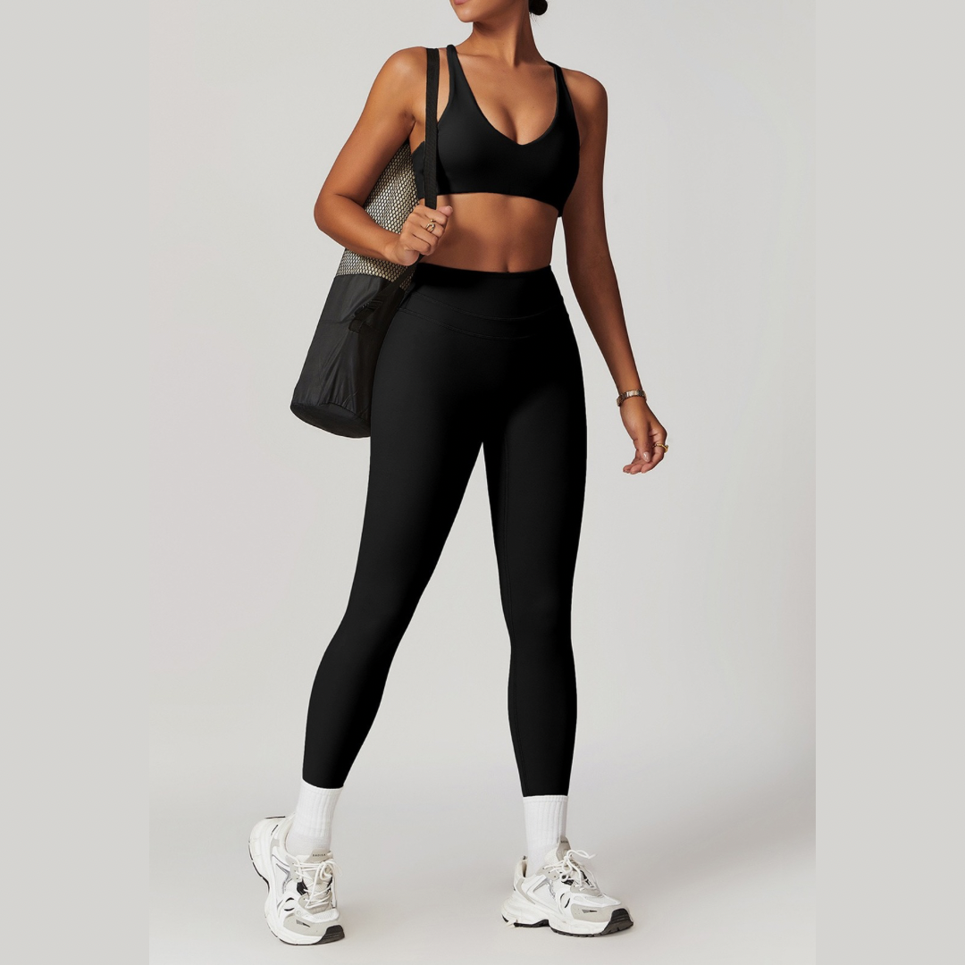 Σετ Κολάν STELLA X-Back Crop Top - Μαύρο 