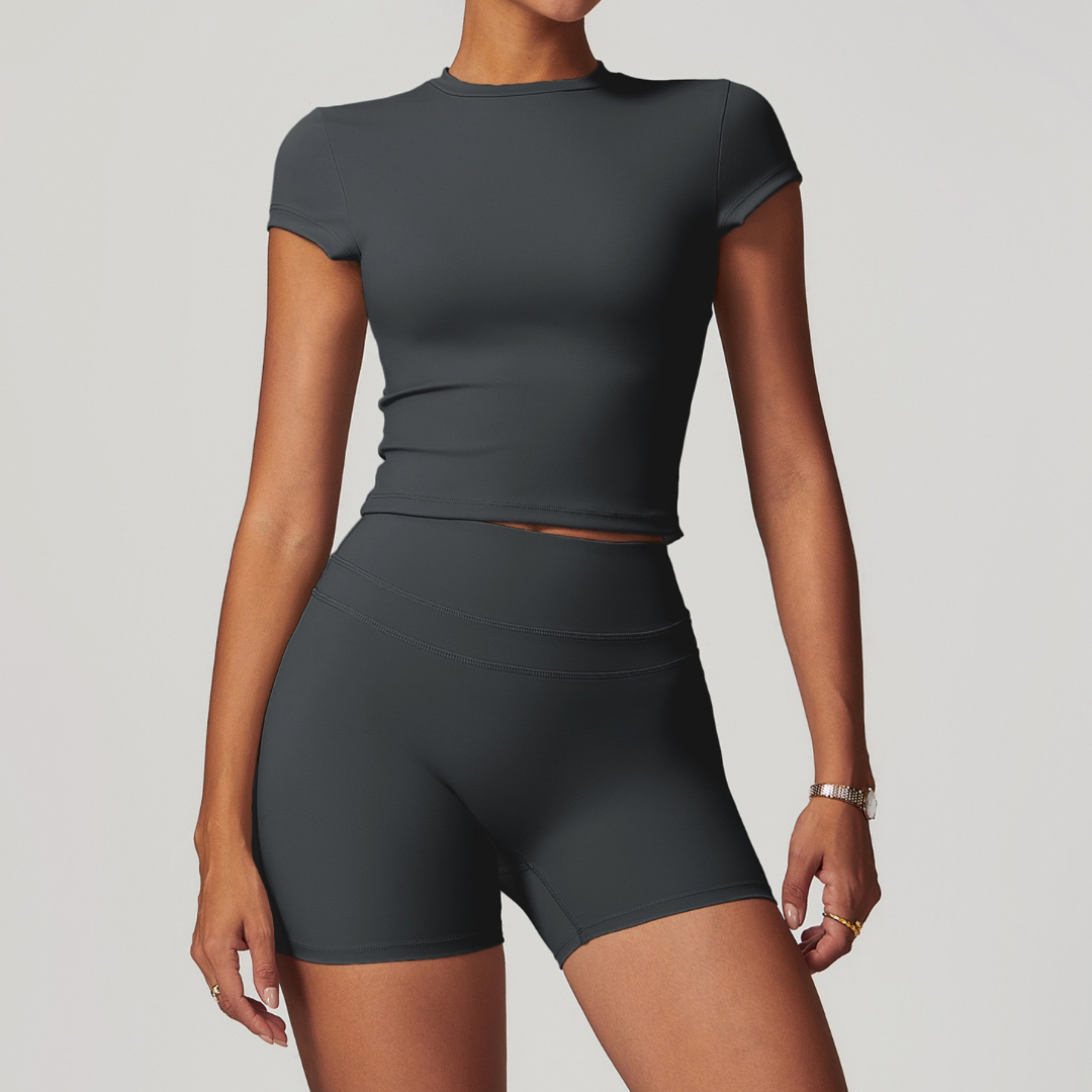 STELLA Short Sleeve Short Set - Dark Grey