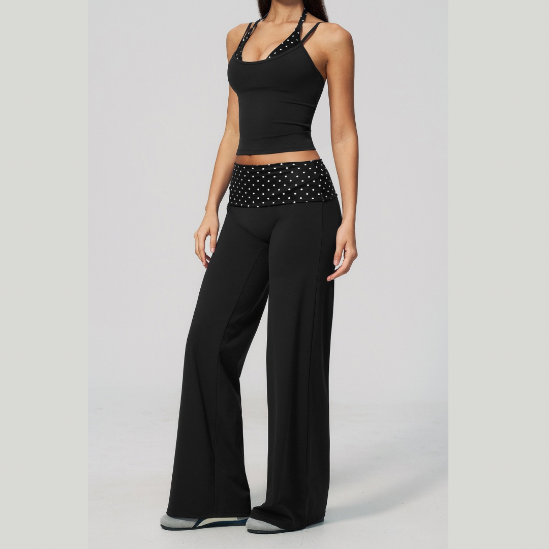 ENA Polka Dot Flared Legging Set - Black