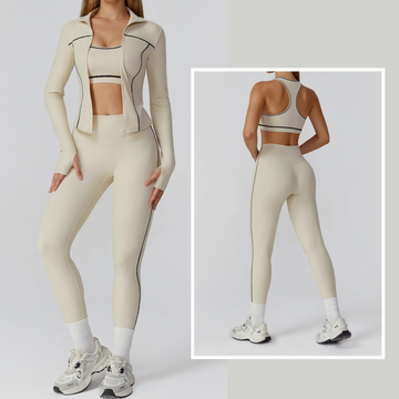 Sporty Chic 3pcs Jacket Legging Set - Beige