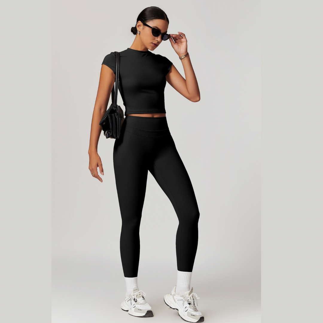 STELLA Short Sleeve Top Legging Set - Black