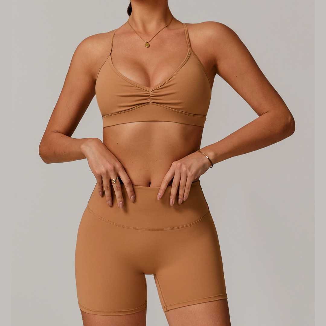 ELINA Comfy Sports Bra with Short Set - Caramel