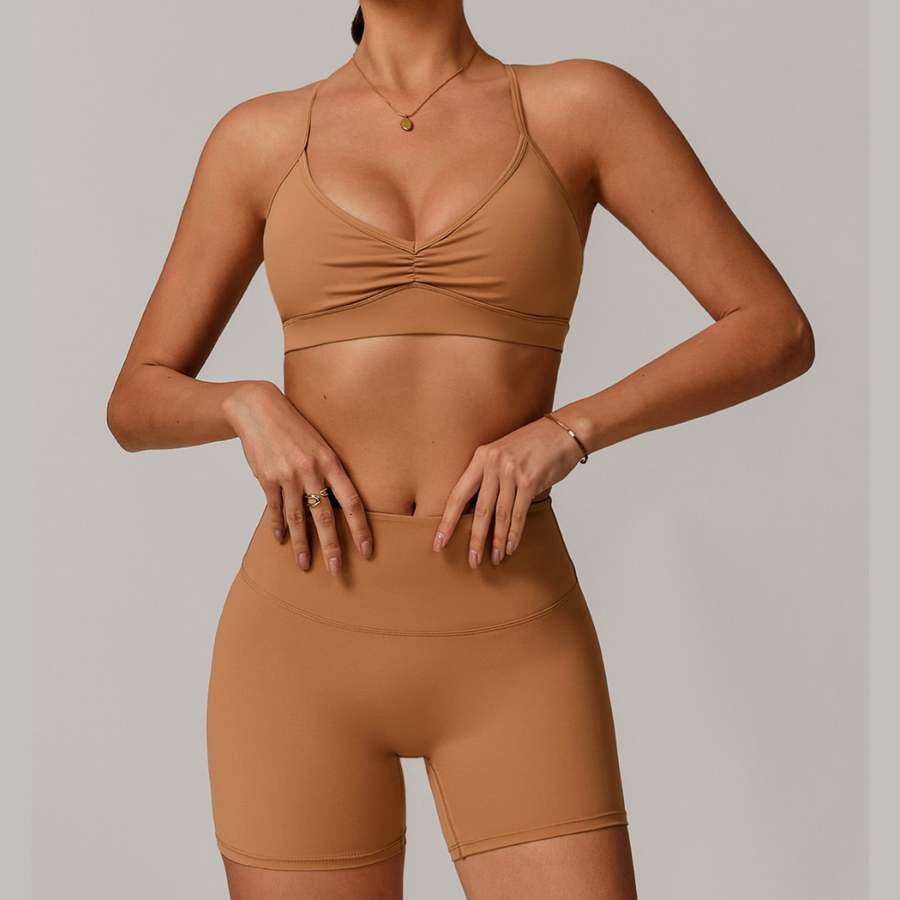 ELINA Comfy Sports Bra with Short Set - Caramel