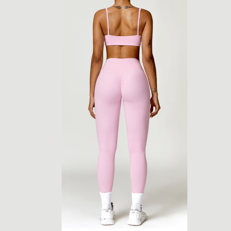 V-Top Skinny Scrunched Legging Set - Pink