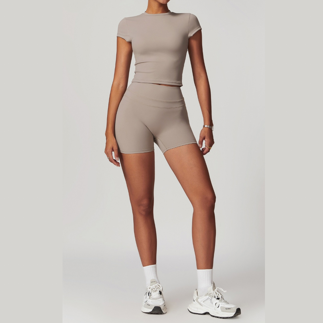 STELLA Short Sleeve Short Set - Ice Latte