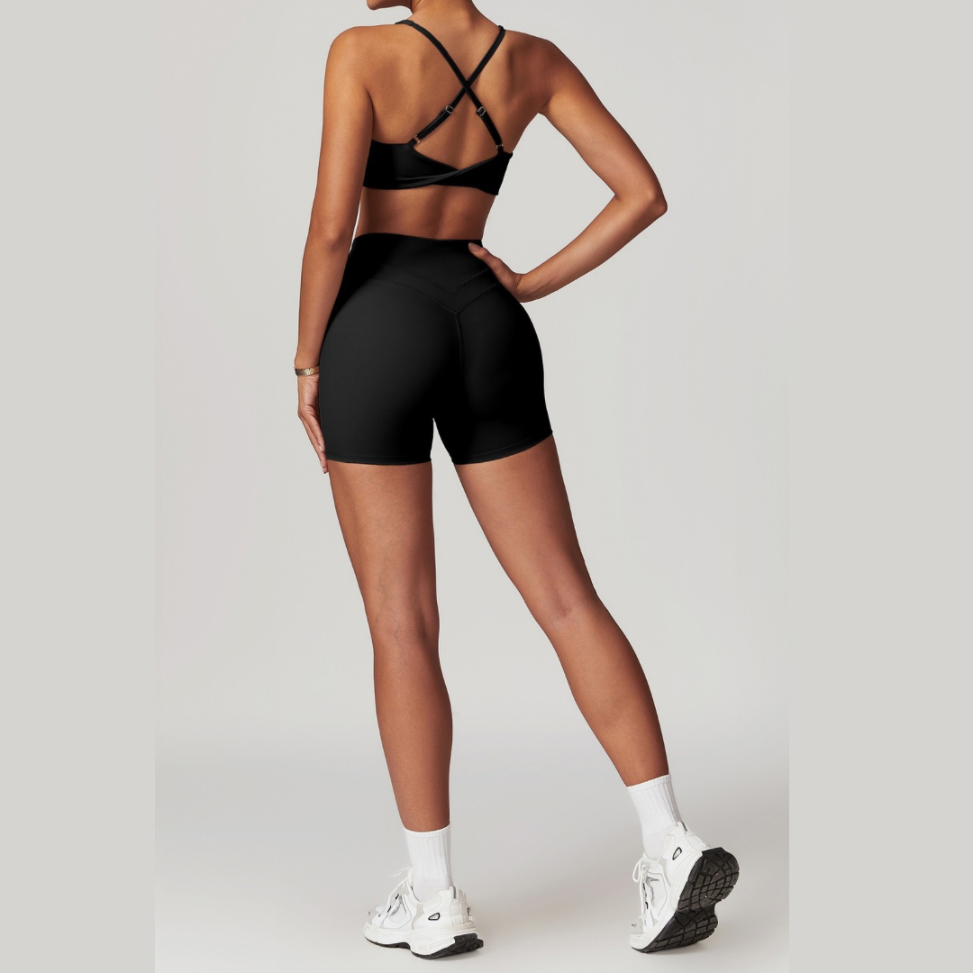STELLA X-Back Crop Top Short Set - Black